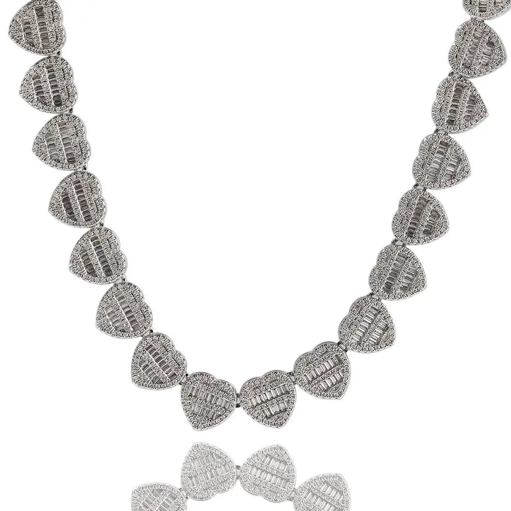 Diamanté heart tennis necklace - BizaarFashionCrush