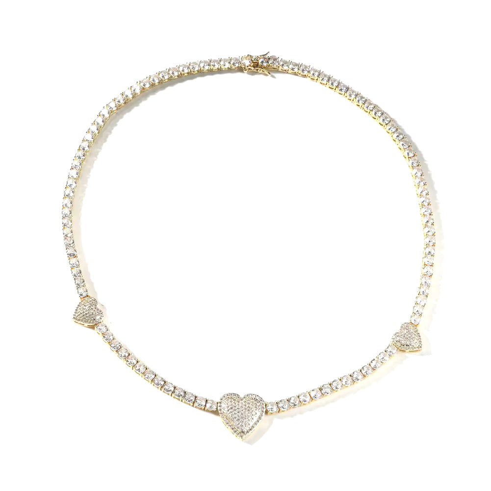 Triple heart tennis necklace