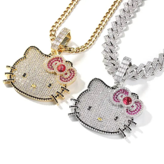 Iced out hello kitty necklace - BizaarFashionCrush