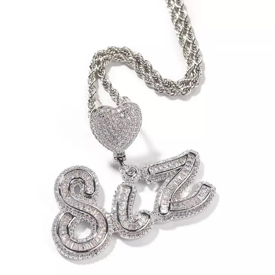 Icy baguette heart name necklace - BizaarFashionCrush