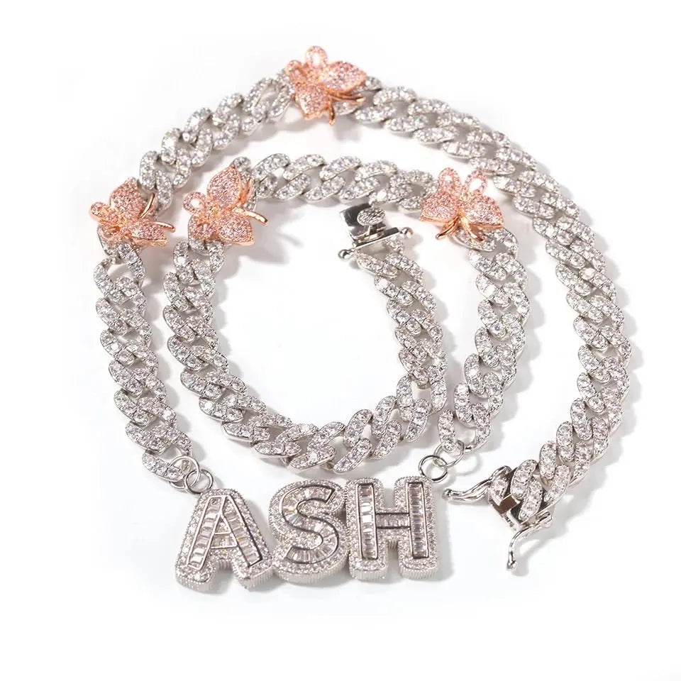 Two tone butterfly baguette name necklace - BizaarFashionCrush